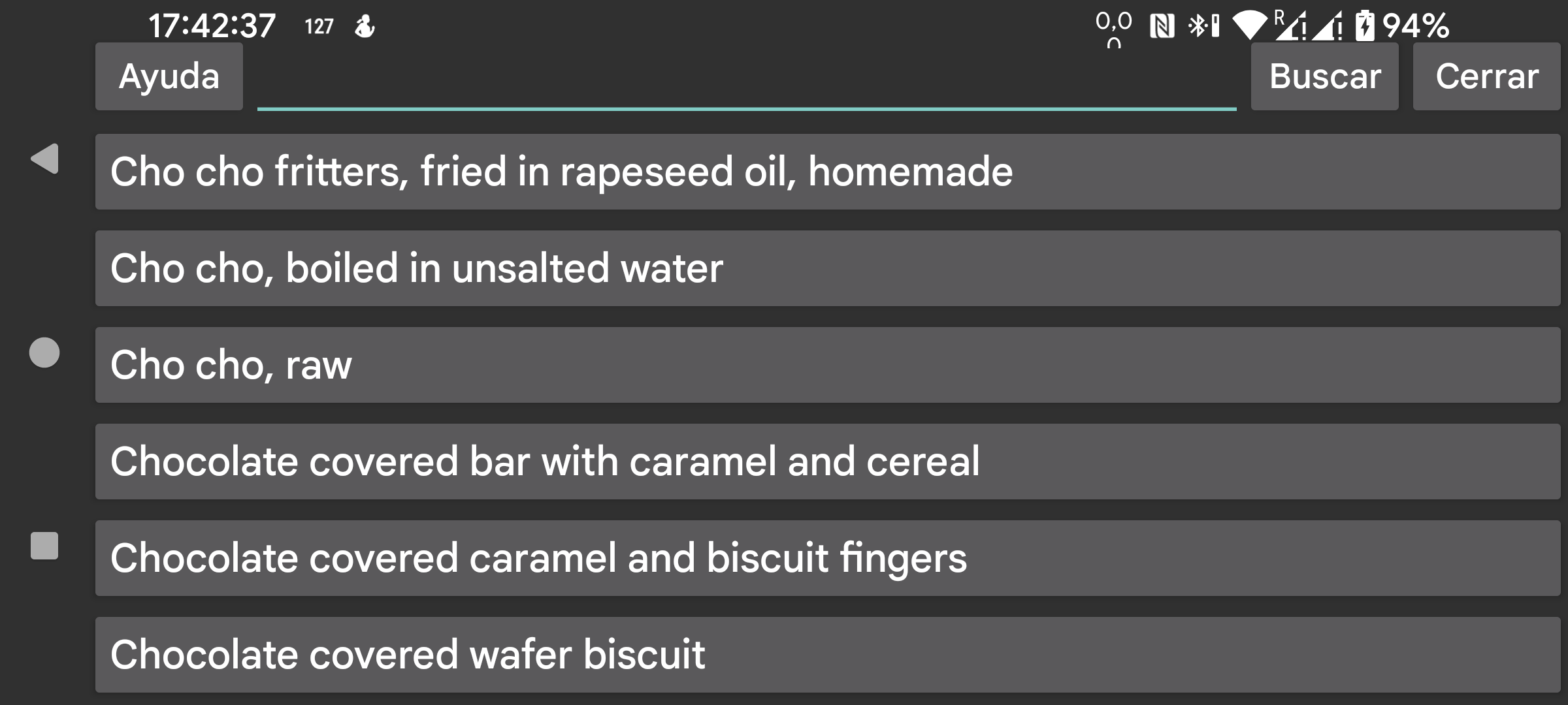Base de datos de alimentos