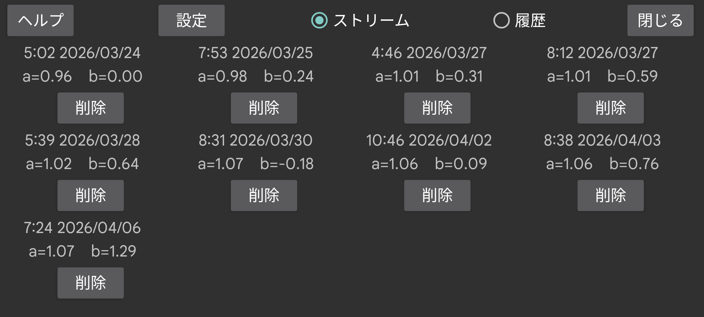 Calibration list